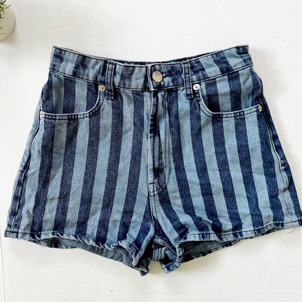 Zara High Waist Stripe Denim Shorts